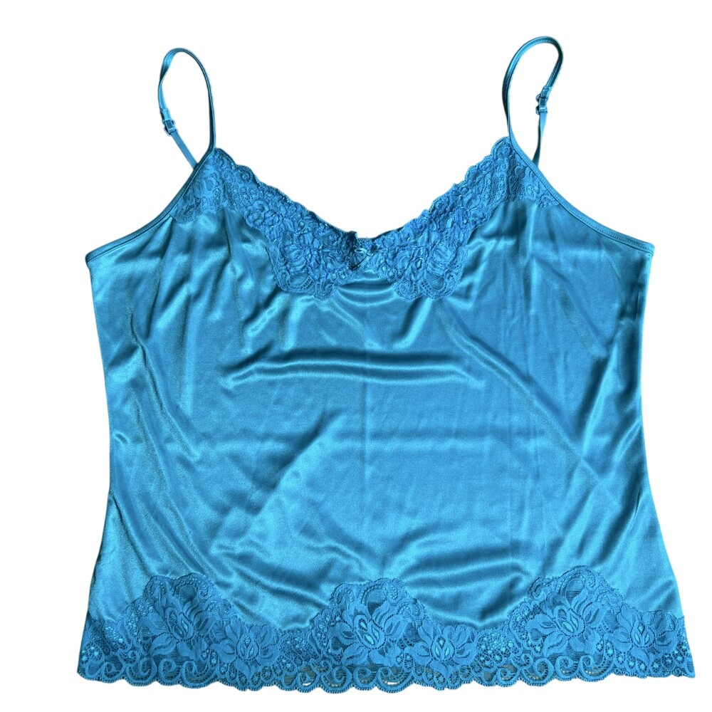 Worthington Tank Womens XL Blue Camisole Satin Adjustable Strap V-Neck